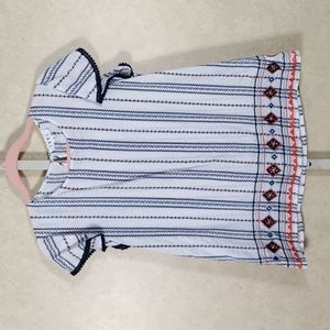 01545 THML blue & white cap sleeve embroidered blouse S